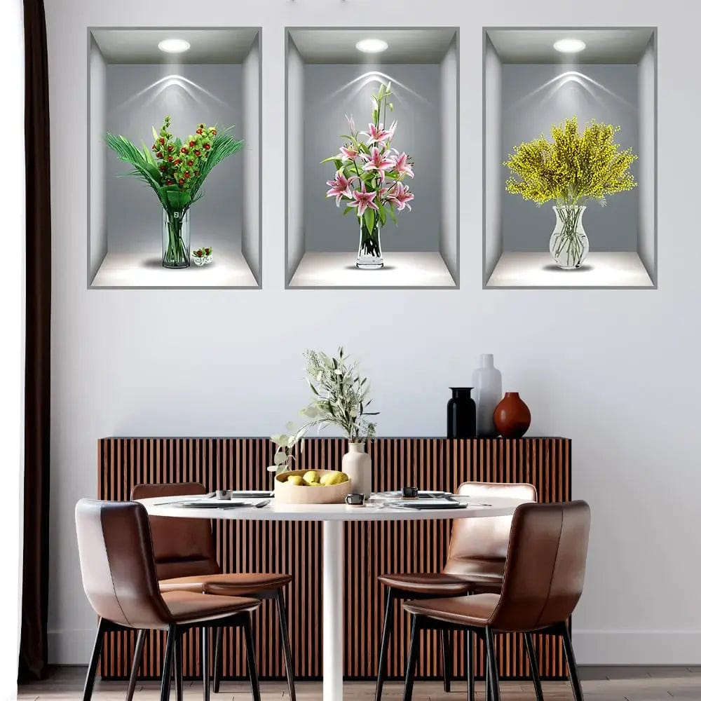 3D Vase Wall Sticker (Set of 4)